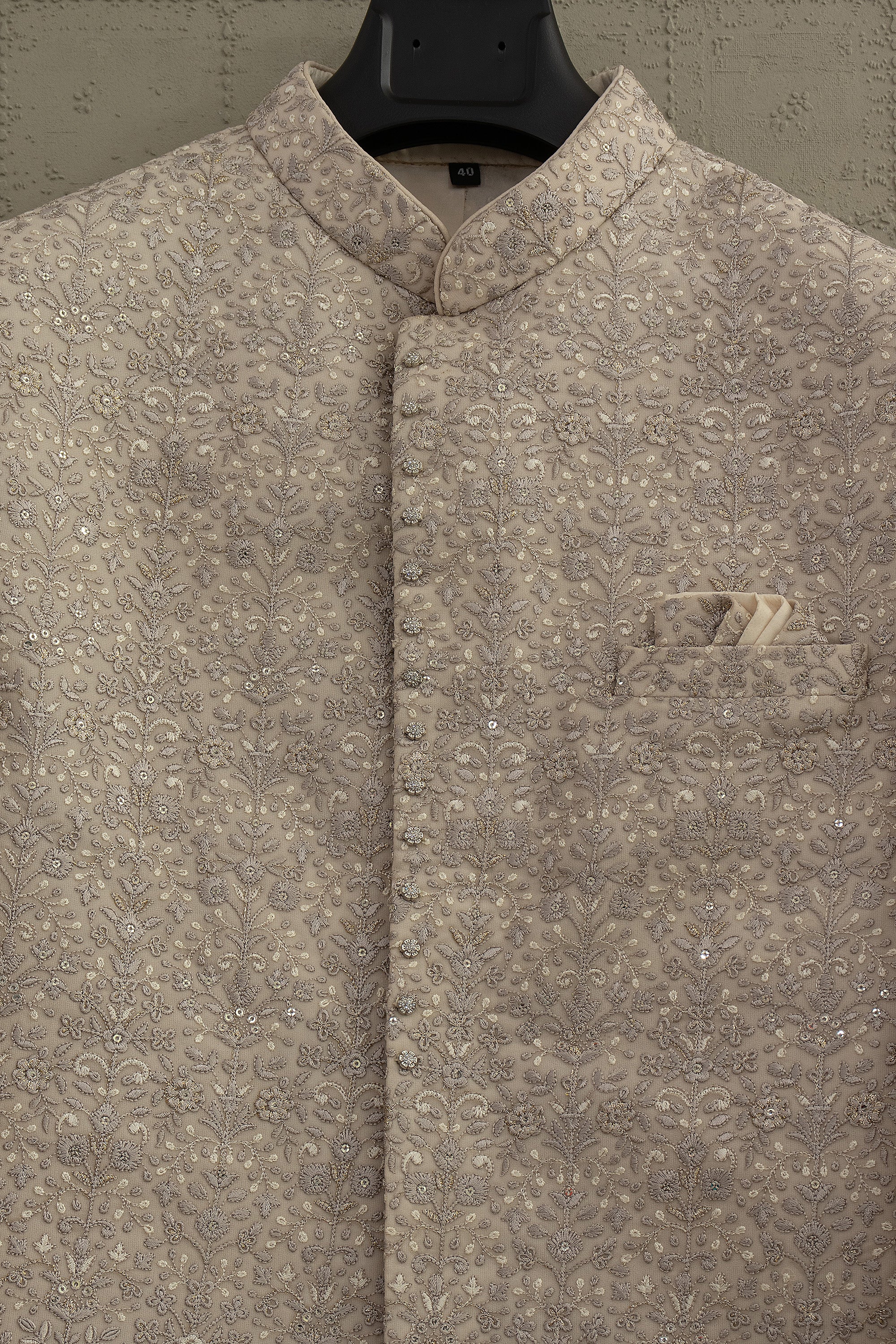 Champagne Majesty | Ivory Embroidered Jodhpuri Set | Palkhi Fashion
