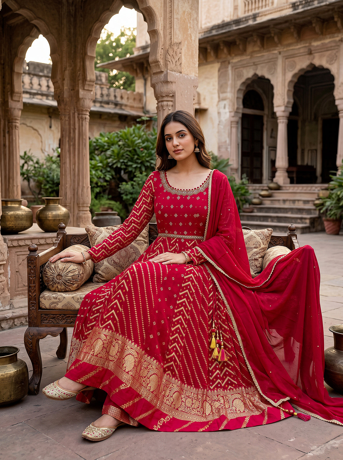 Vibrant Elegance | Rani Pink Georgette Anarkali Palazzo Set with Beadwork | Palkhi Fashion