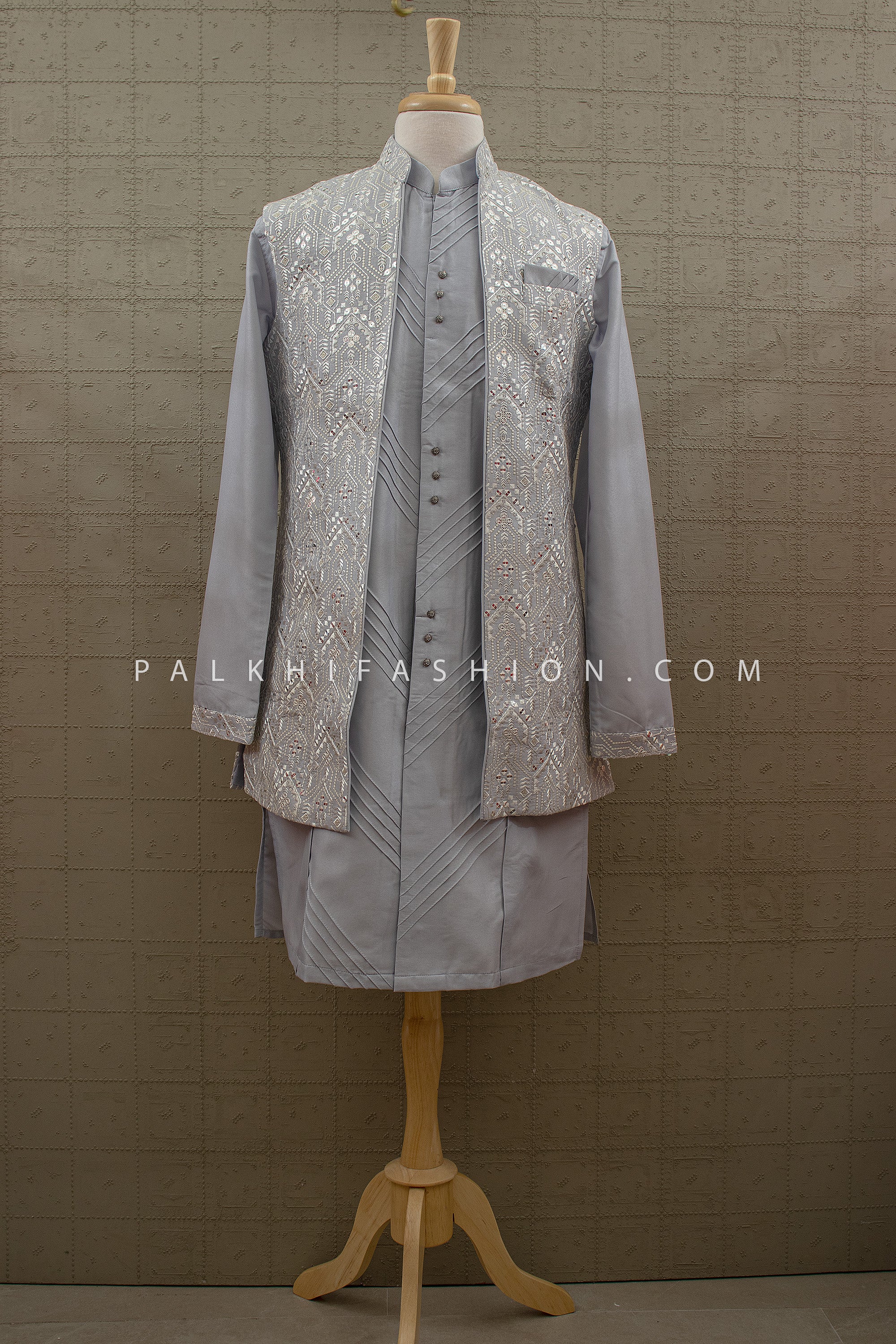 Refined Silver Mist - Powder Blue Indo Western Ensemble – Palkhi Fashion