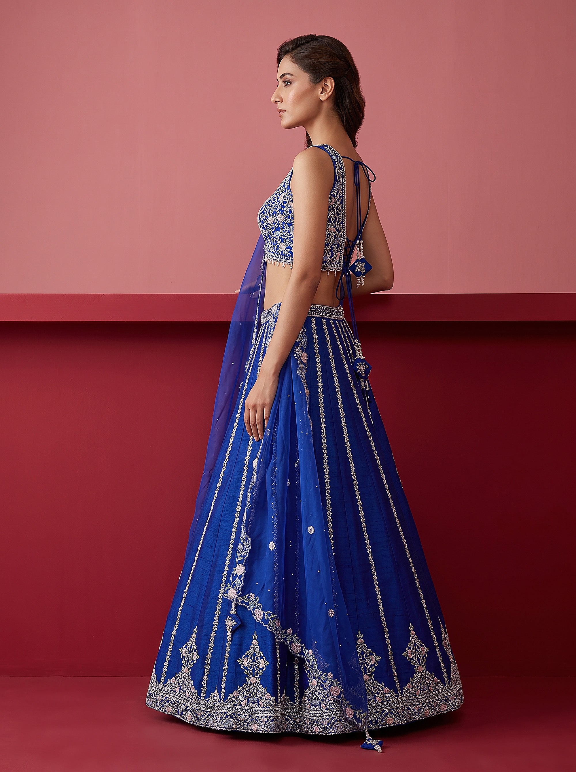 Royal Azure Grace | Blue Silk Lehenga Choli with Resham & Handwork | Palkhi Fashion