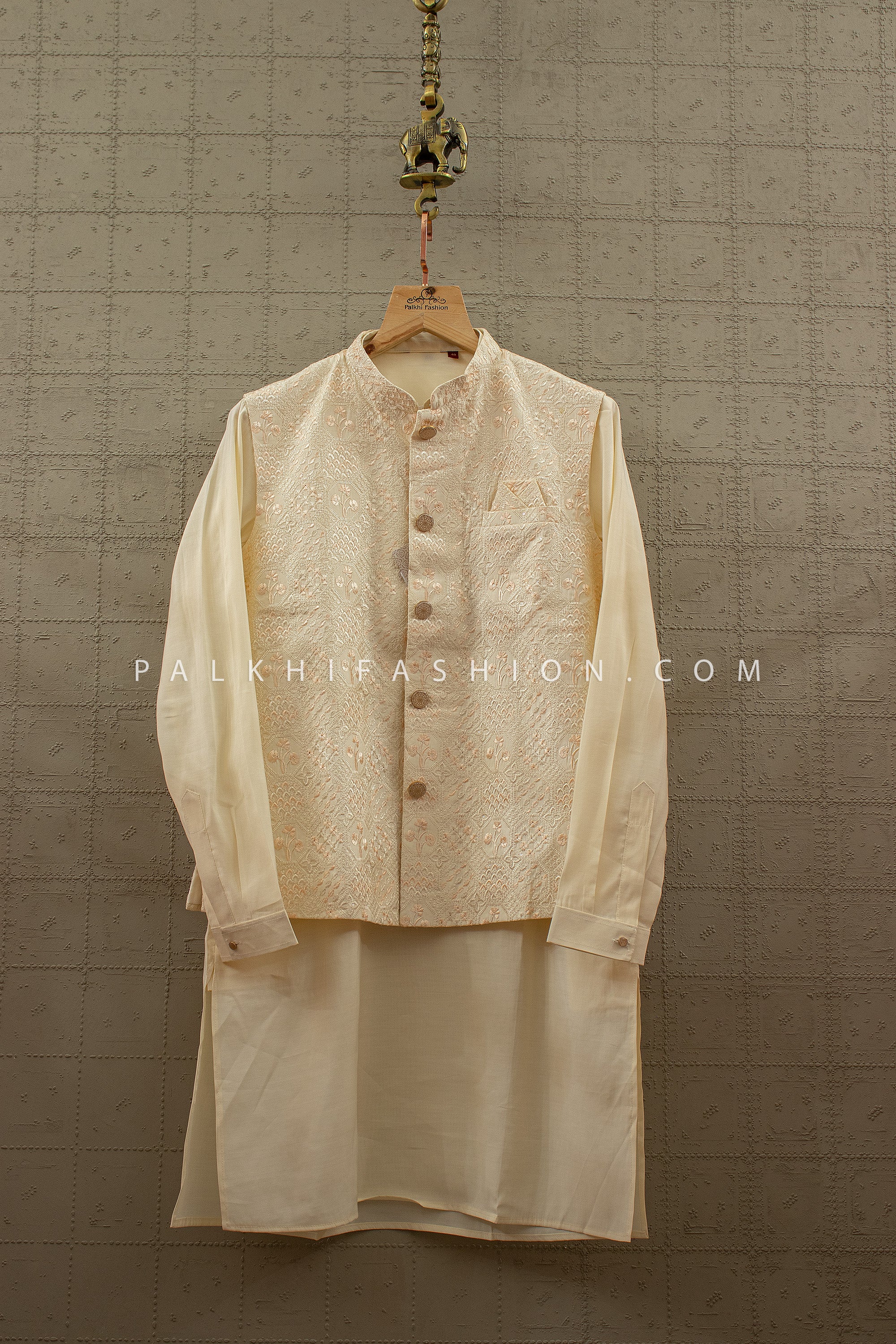 Royal Ivory Aura - Embroidered Nehru Jacket Kurta Set – Palkhi Fashion