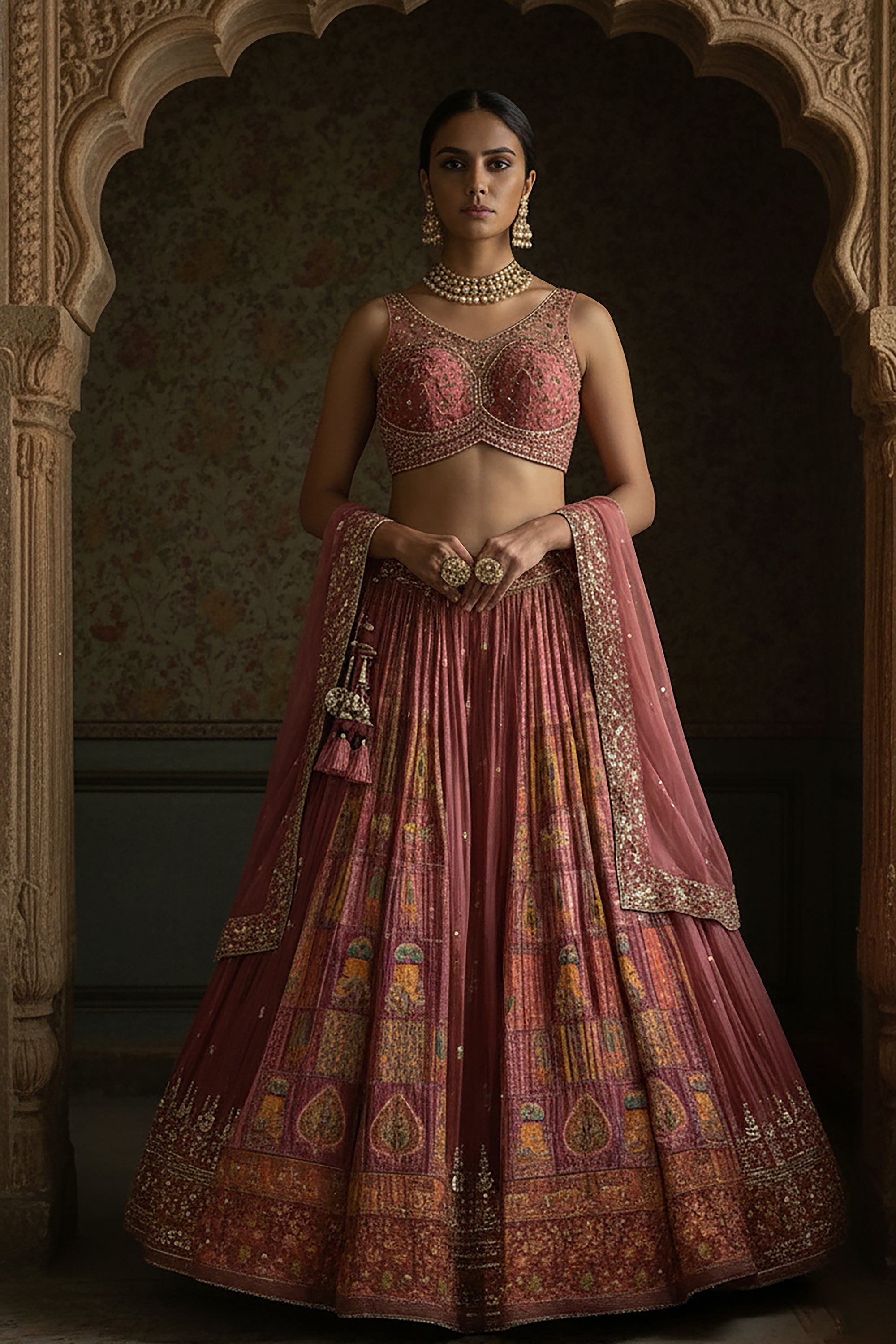 ✨ Royal Fusion: Rosewood Pink Patola Weave Lehenga Choli – Palkhi Fashion