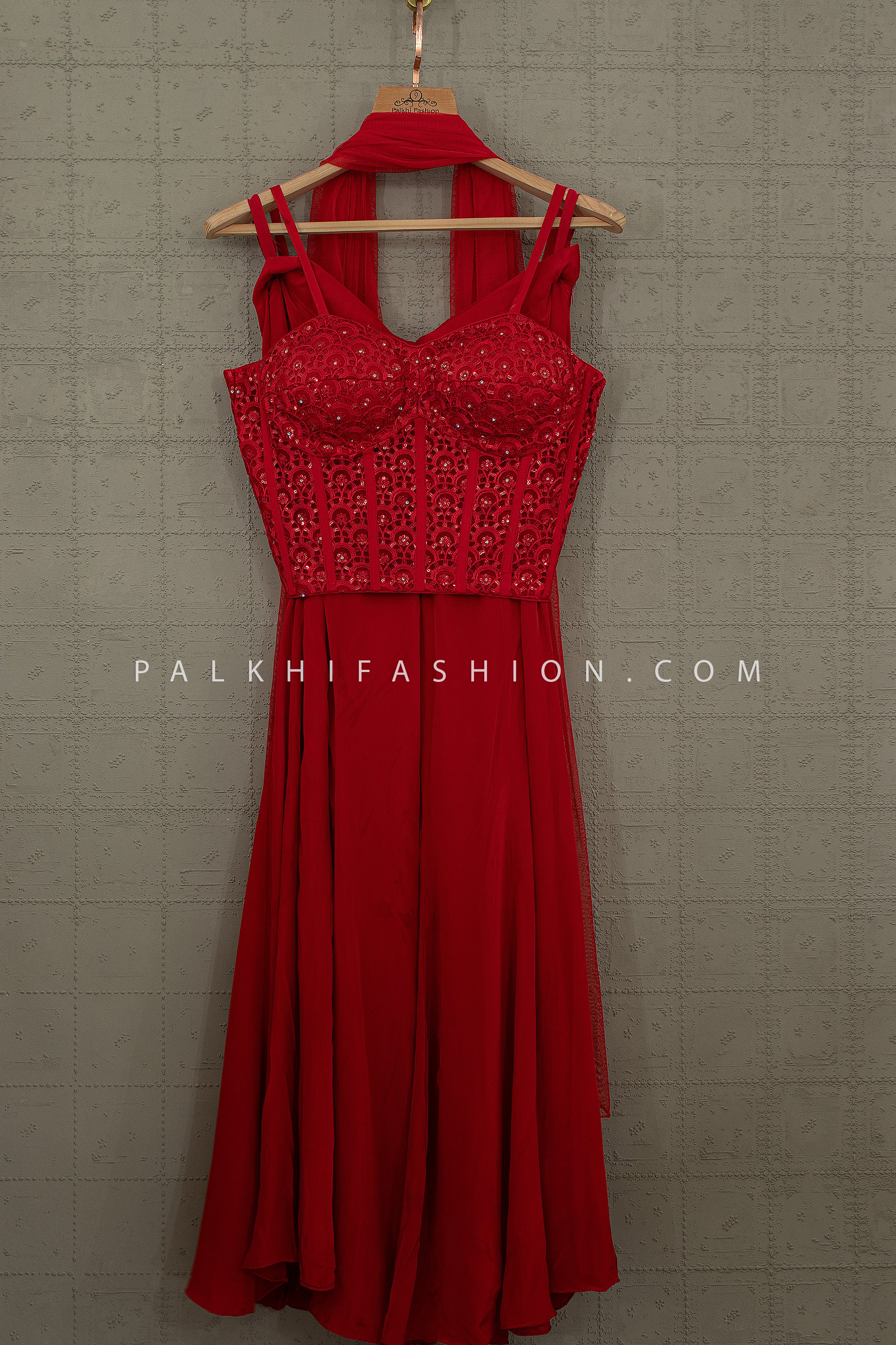 Ruby Elegance – Designer Corset Palazzo Indo Western Set | Palkhi Fashion