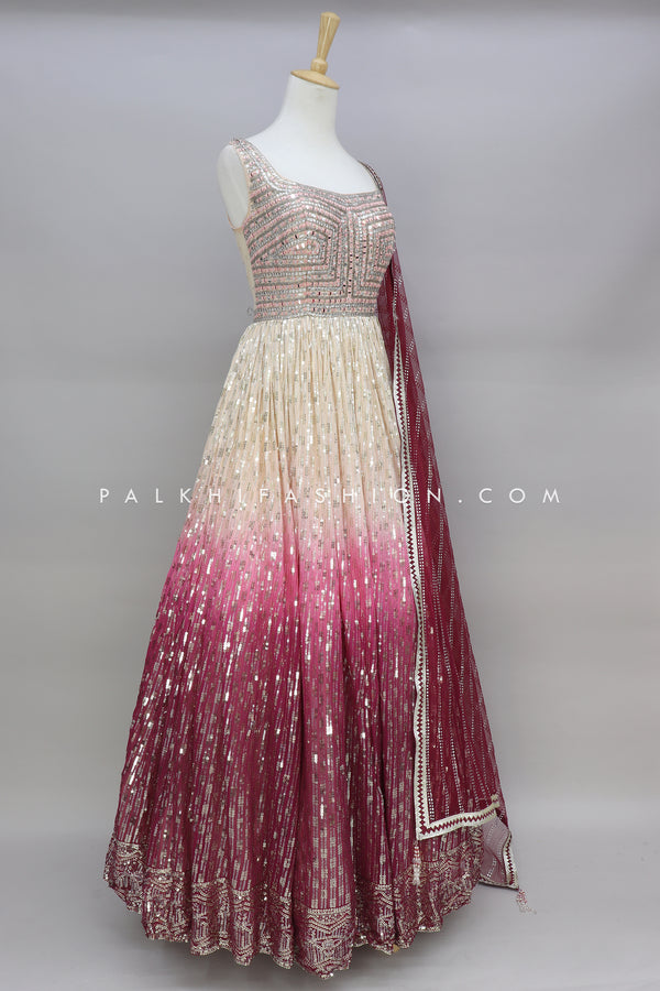 Show-Stopping Peach/Wine Ombre Indian Designer Outfit