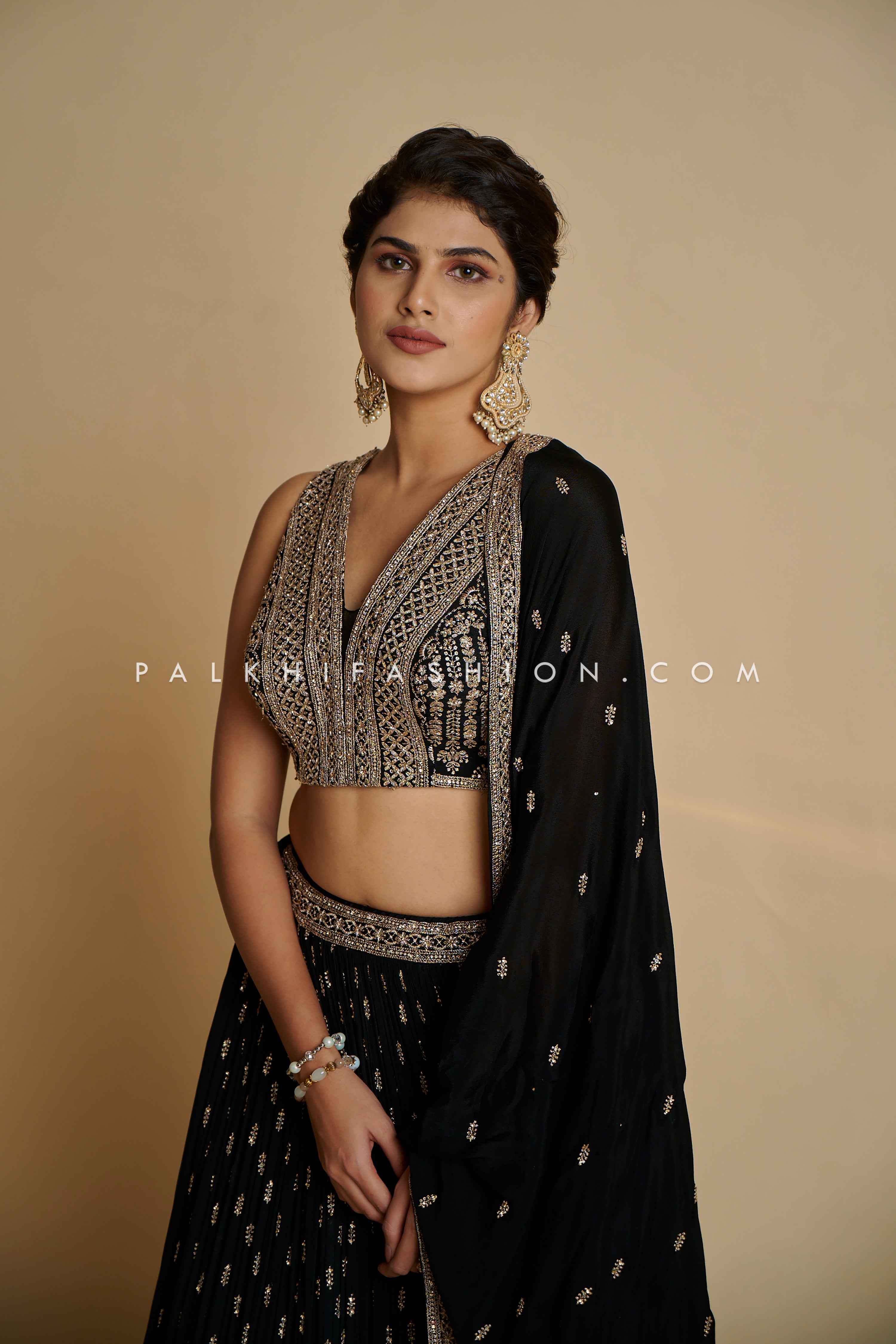 The Majestic Edit: Indian Designer Black Lehenga Choli with Handwork