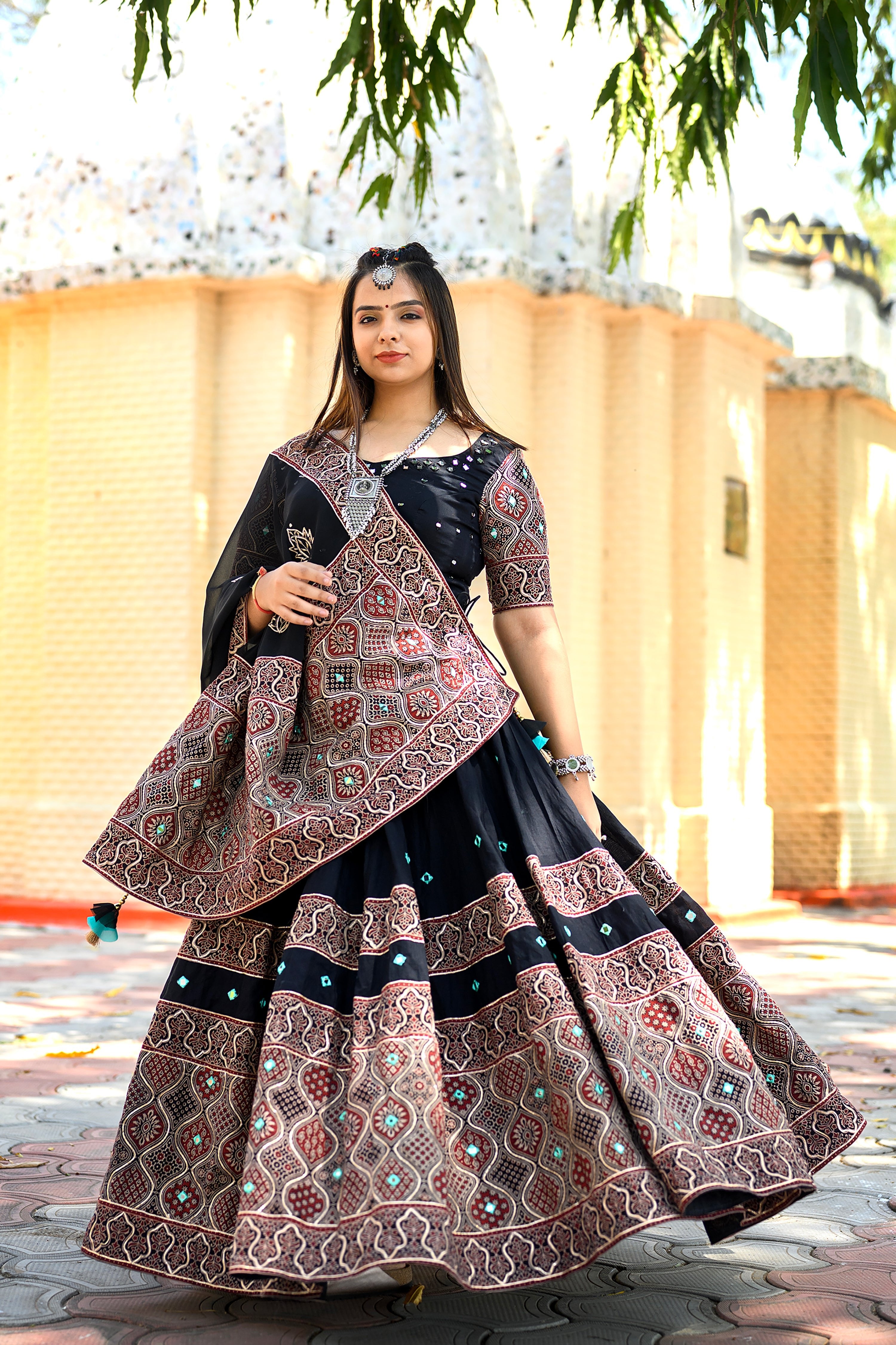 Timeless Black Ajarakh Navratri Chaniya Choli with Elegant Work | Palkhi Fashion