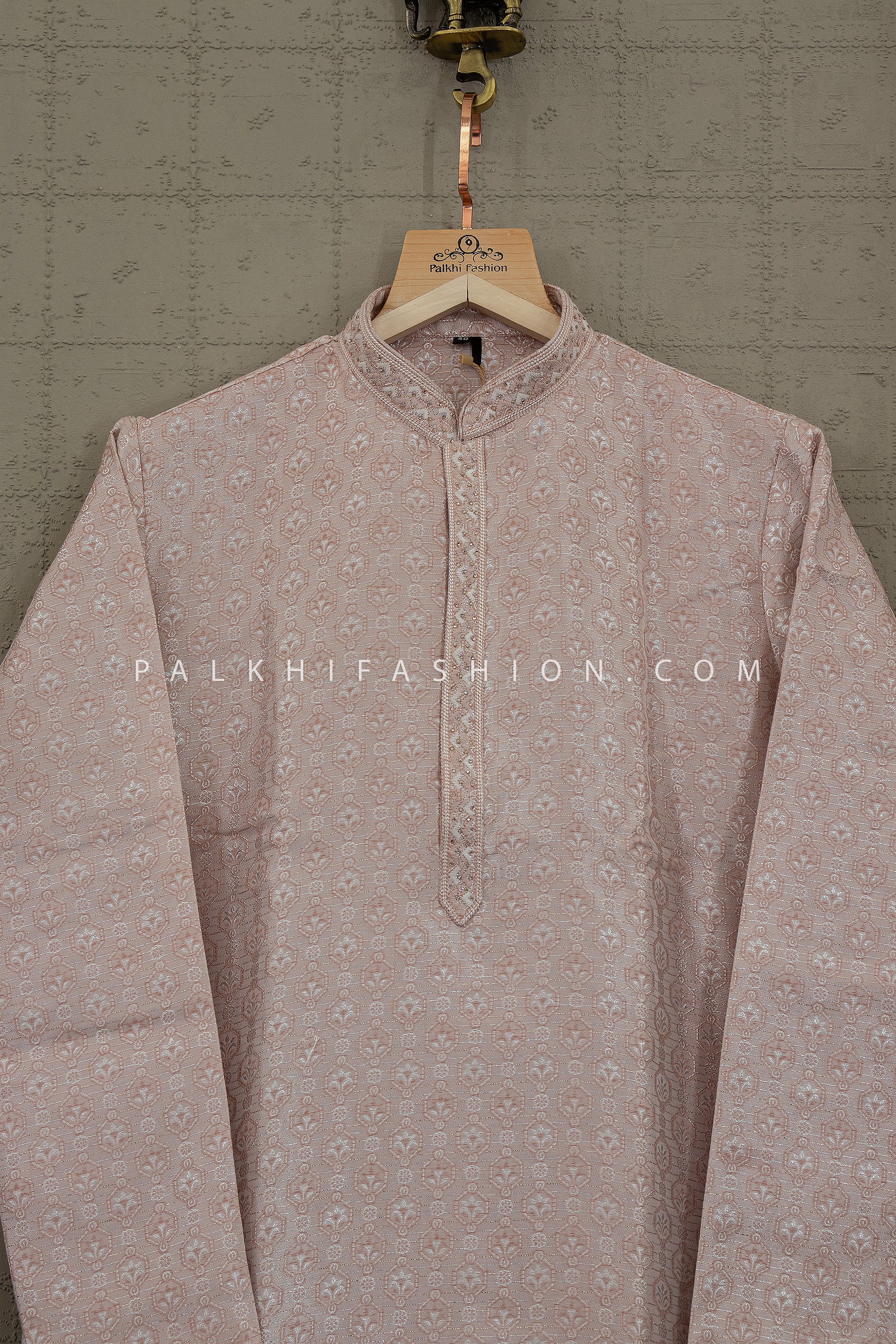 Timeless Mauve Elegance – Jacquard Silk Embroidered Kurta | Palkhi Fashion