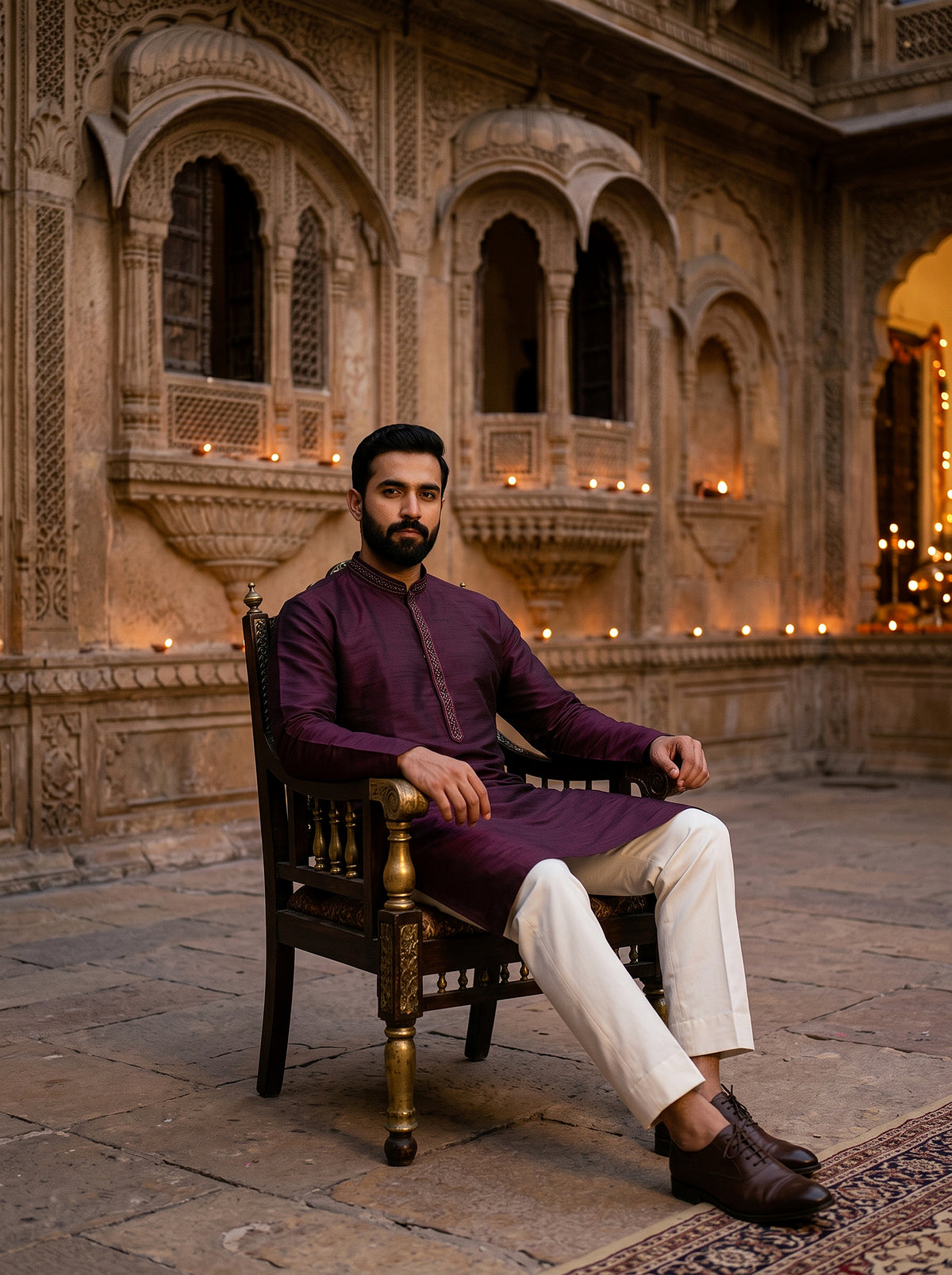 Regal Heritage | Wine Soft Silk Kurta Set with Fine Embroidery | Palkhi Fashion