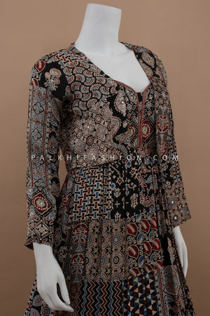 Ajarakh Twirl: Black Soft Silk Indian Outfit with Ajarakh Work – Palkhi Fashion