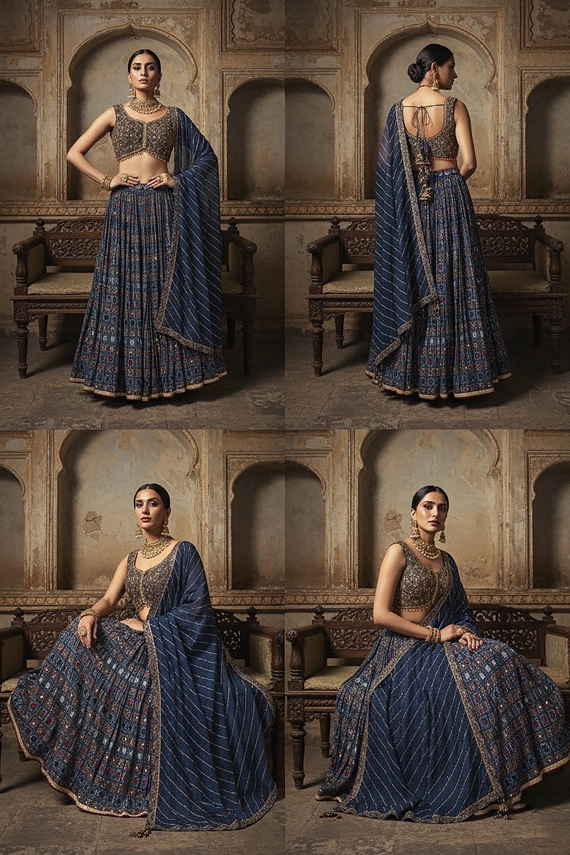 Ajrakh Elegance: Blue Ajrakh Lehenga Choli with Hand - Embellished Blouse – Palkhi Fashion