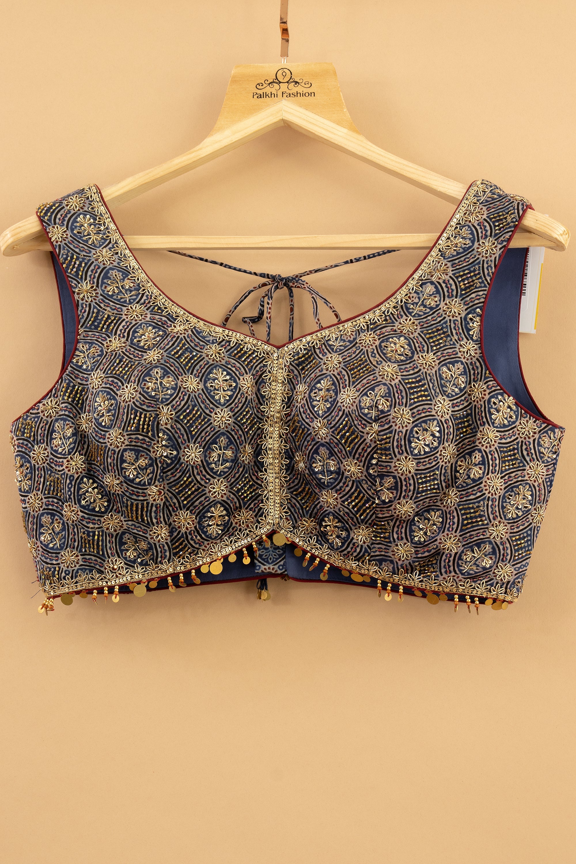 Ajrakh Elegance: Blue Ajrakh Lehenga Choli with Hand - Embellished Blouse – Palkhi Fashion