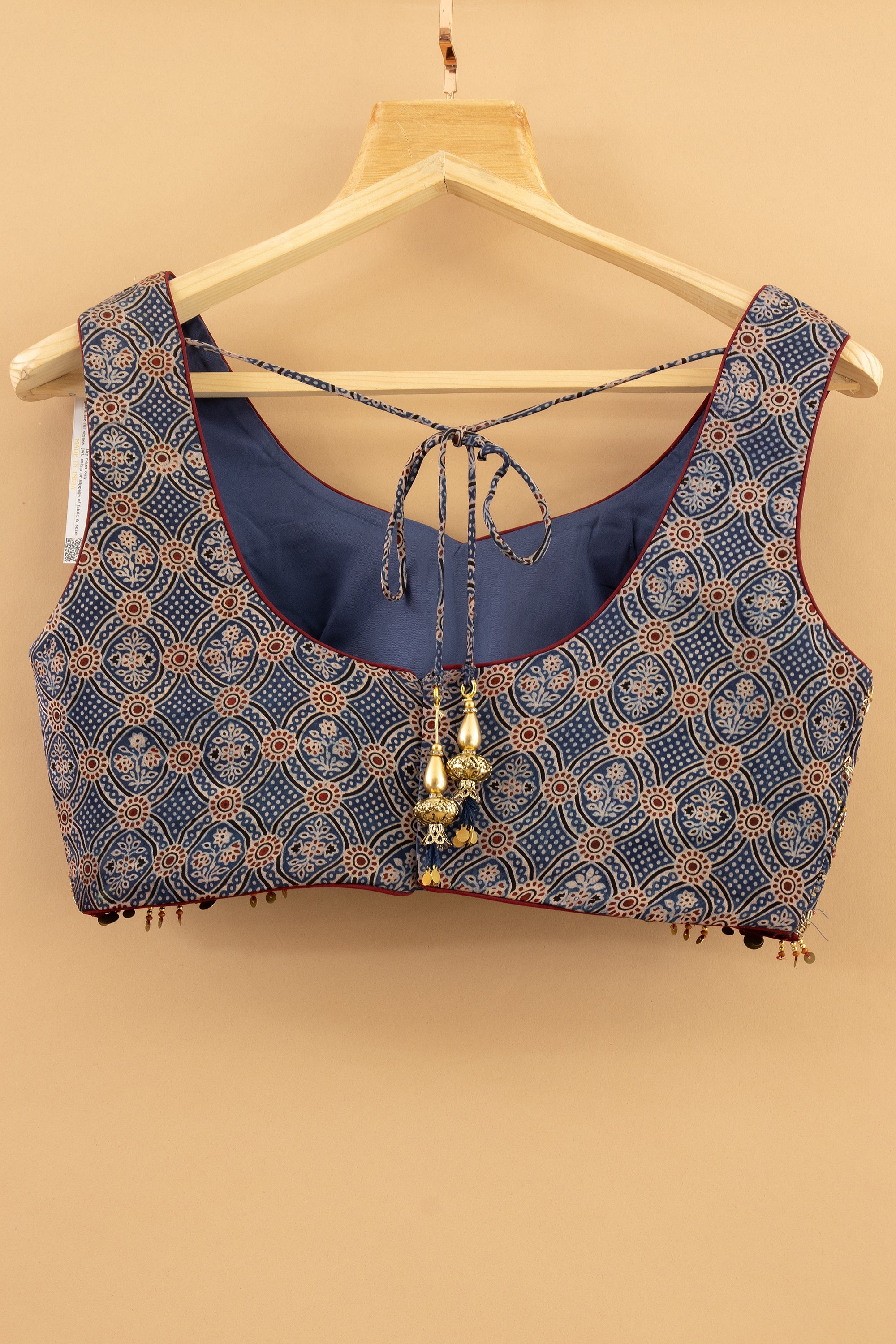 Ajrakh Elegance: Blue Ajrakh Lehenga Choli with Hand - Embellished Blouse – Palkhi Fashion