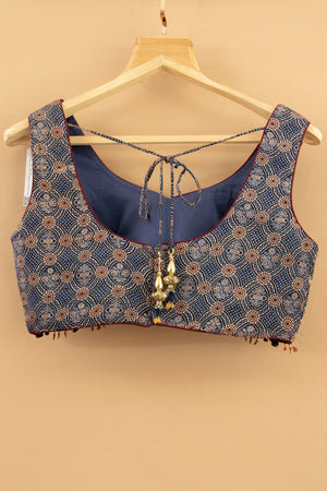 Ajrakh Elegance: Blue Ajrakh Lehenga Choli with Hand - Embellished Blouse – Palkhi Fashion