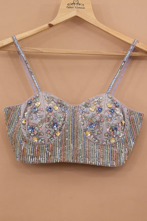 Amethyst Aura: Pure Georgette Lilac Lehenga Choli with Handwork Top – Palkhi Fashion