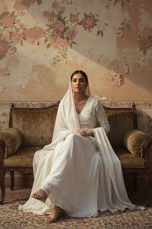 🤍 An Ivory Dream: Off - White Georgette Peplum Palazzo Outfit with Beadwork – Palkhi Fashion