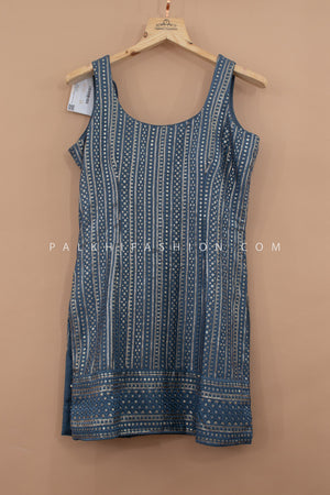 Artisanal Sequin Embellished Palazzo Outfit in Dusk Blue – Palkhi Fashion