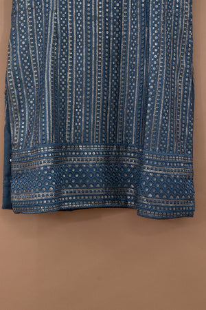 Artisanal Sequin Embellished Palazzo Outfit in Dusk Blue – Palkhi Fashion