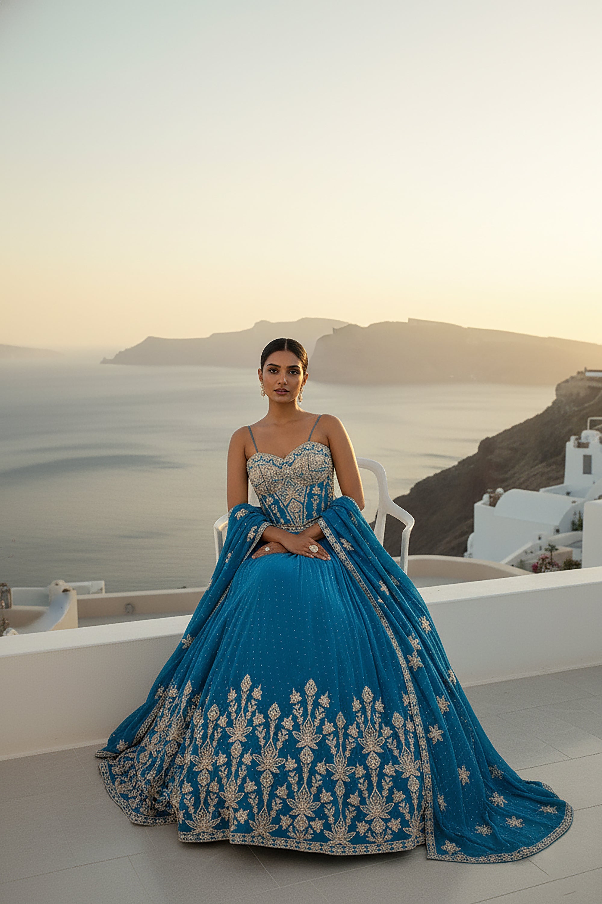 🌊 Azure Allure: Venise Blue Embroidered Corset Lehenga Choli – Palkhi Fashion