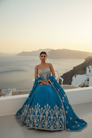 π Azure Allure: Venise Blue Embroidered Corset Lehenga Choli β Palkhi Fashion