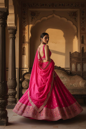 Banarasi Muse: Rani Pink Pure Silk Lehenga Choli with Handcrafted Blouse – Palkhi Fashion