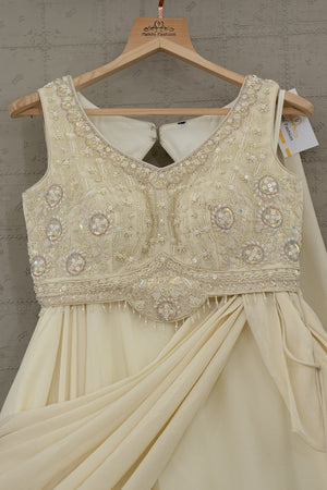 Beachside Aisle: Champagne Pre - Pleated Lehenga Choli with Beaded Blouse & Attached Dupatta – Palkhi Fashion