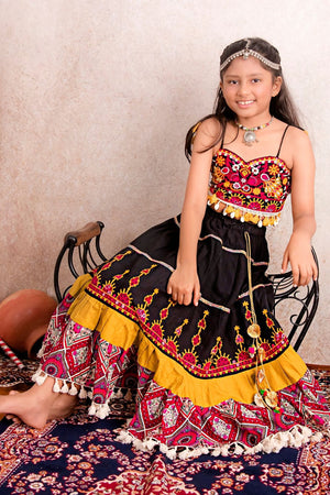 Black Cotton Chaniya Choli for Girls with Handcrafted Embroidery ā Palkhi Fashion