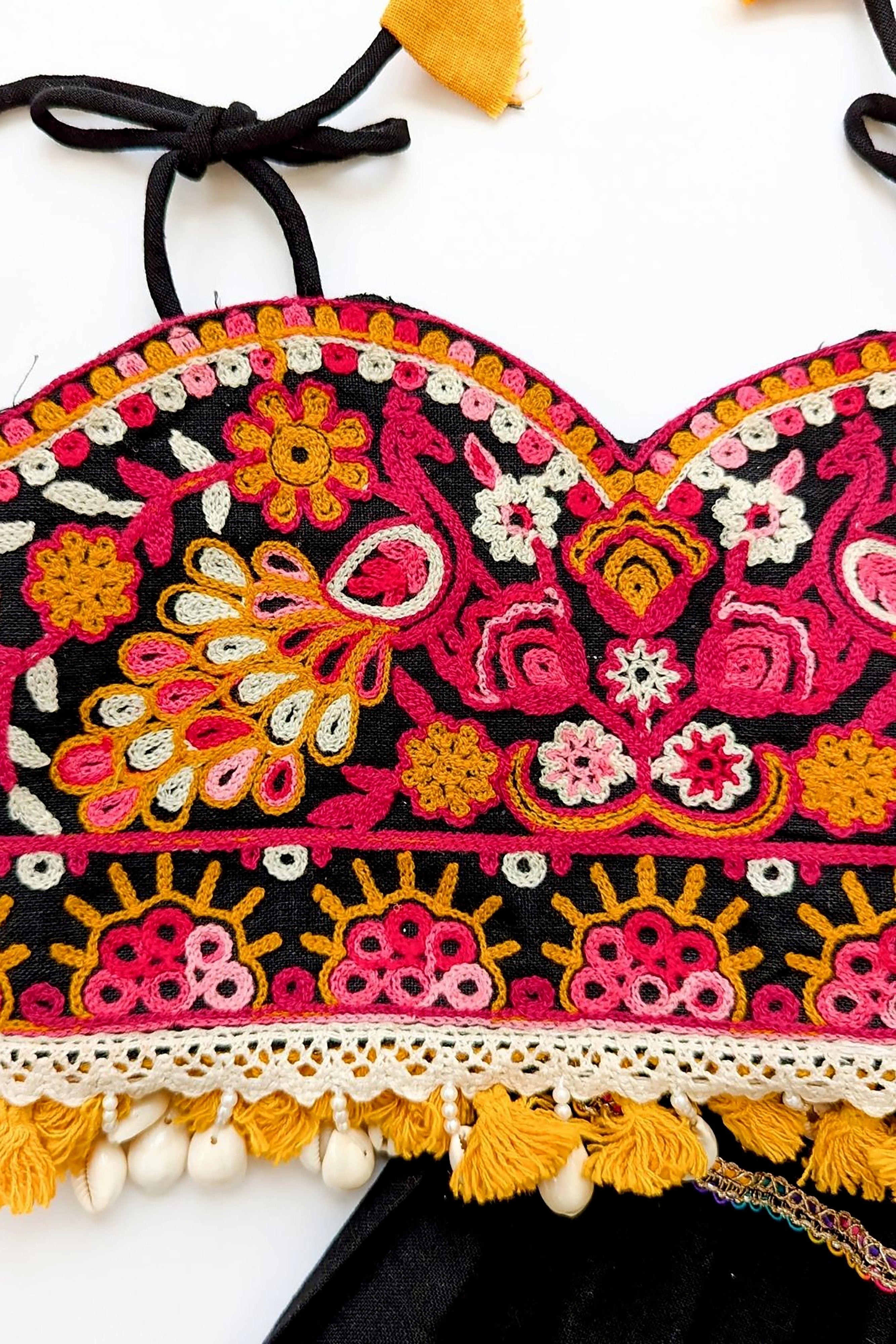 Black Cotton Chaniya Choli for Girls with Handcrafted Embroidery β Palkhi Fashion