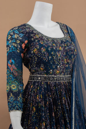Blue Pure Georgette Indian Outfit with Multicolor Embroidery – Palkhi Fashion