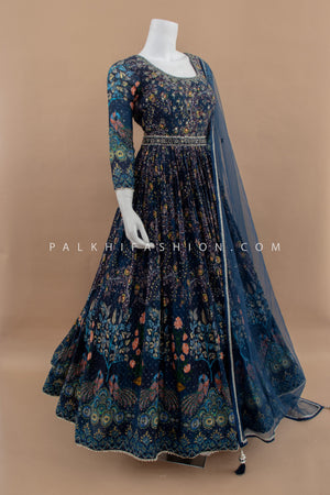 Blue Pure Georgette Indian Outfit with Multicolor Embroidery – Palkhi Fashion