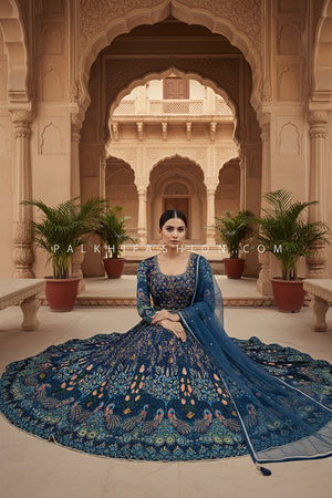 Blue Pure Georgette Indian Outfit with Multicolor Embroidery – Palkhi Fashion