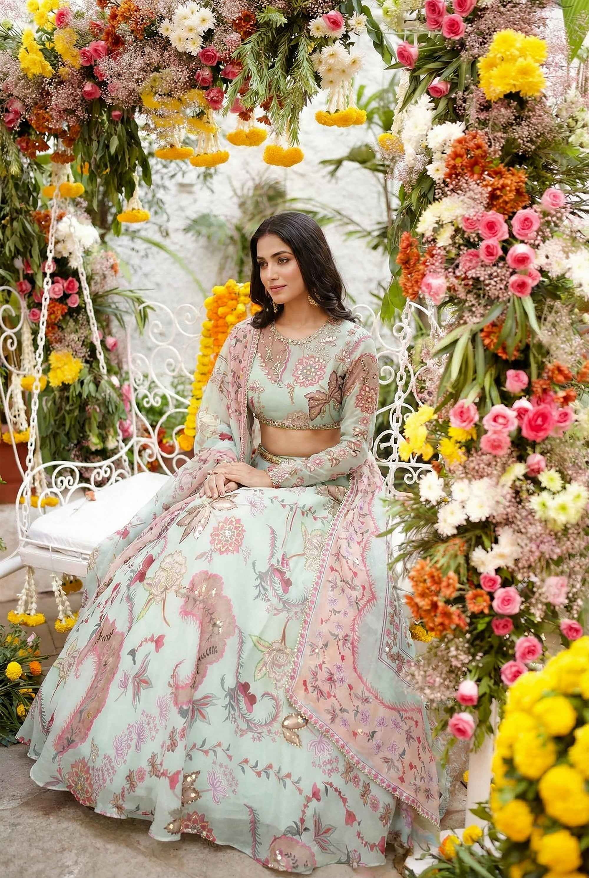 Blush Garden —Powder Blue Handwork Designer Lehenga Choli | Palkhi Fashion