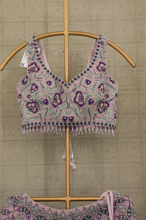 Blush Lilac Bloom: Designer Georgette Lehenga Choli Handwork – Palkhi Fashion