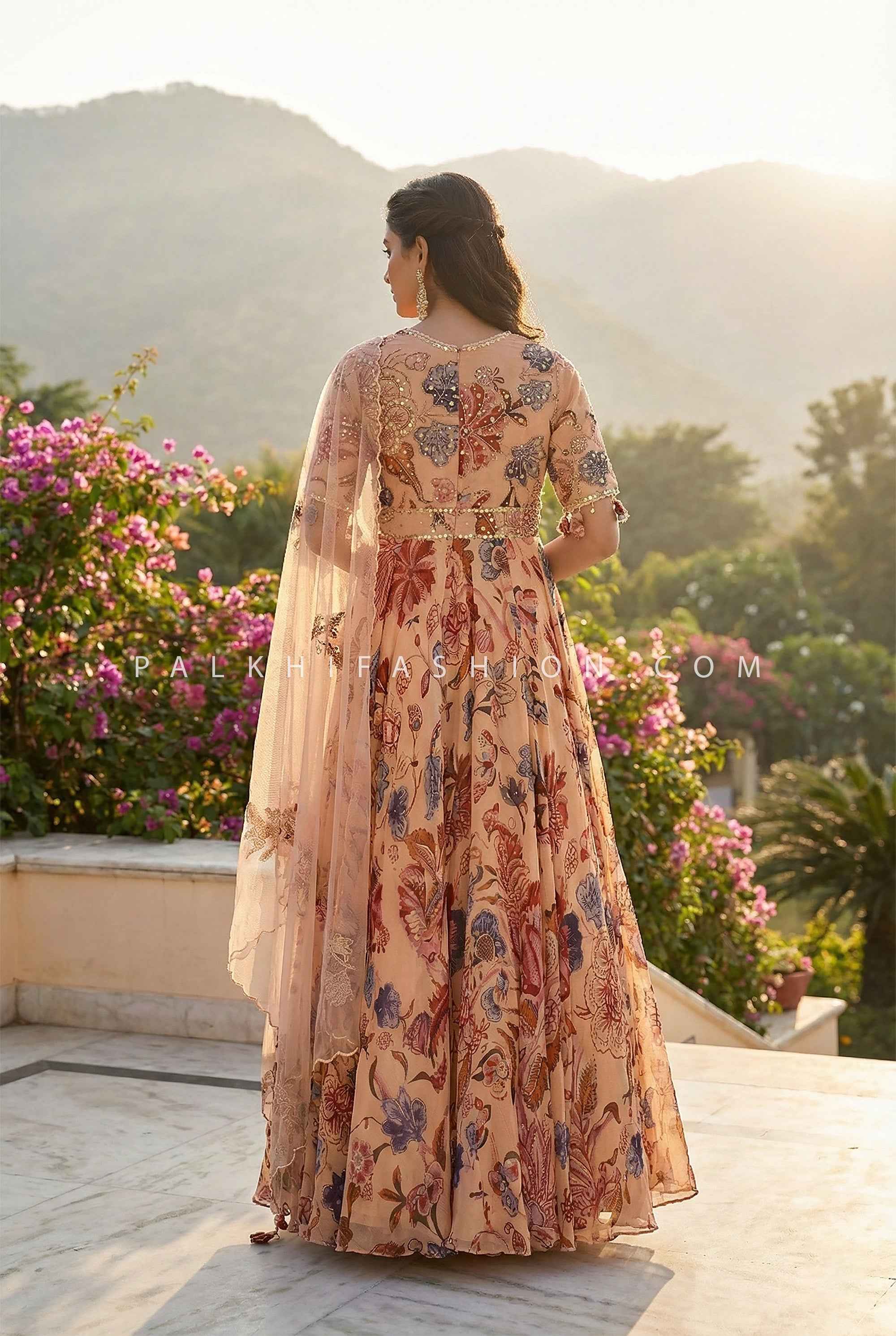 Blush Reverie — Peach Floral Designer Outfit | Palkhi Fashion