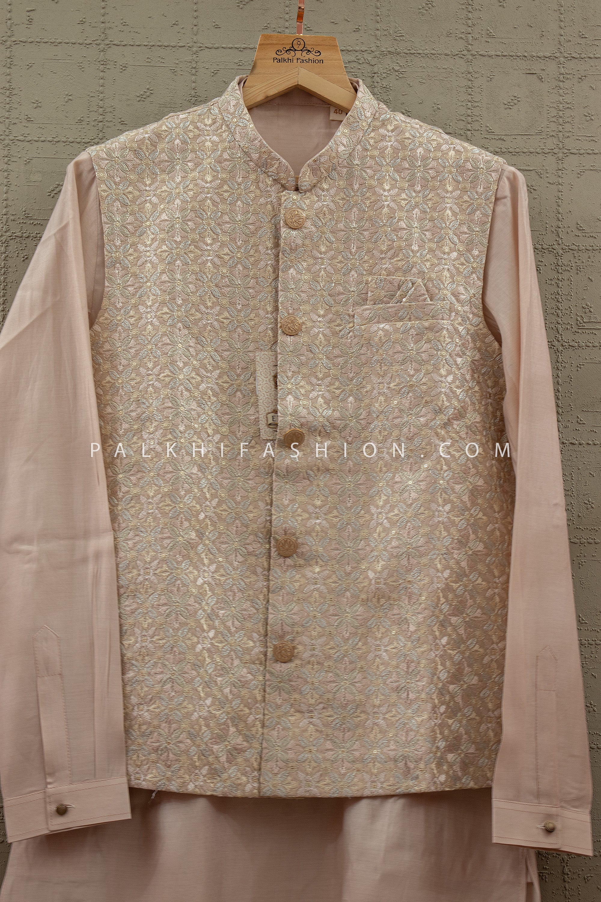 Blush Royale Elegance - Kurta Set with Embroidered Nehru Jacket – Palkhi Fashion
