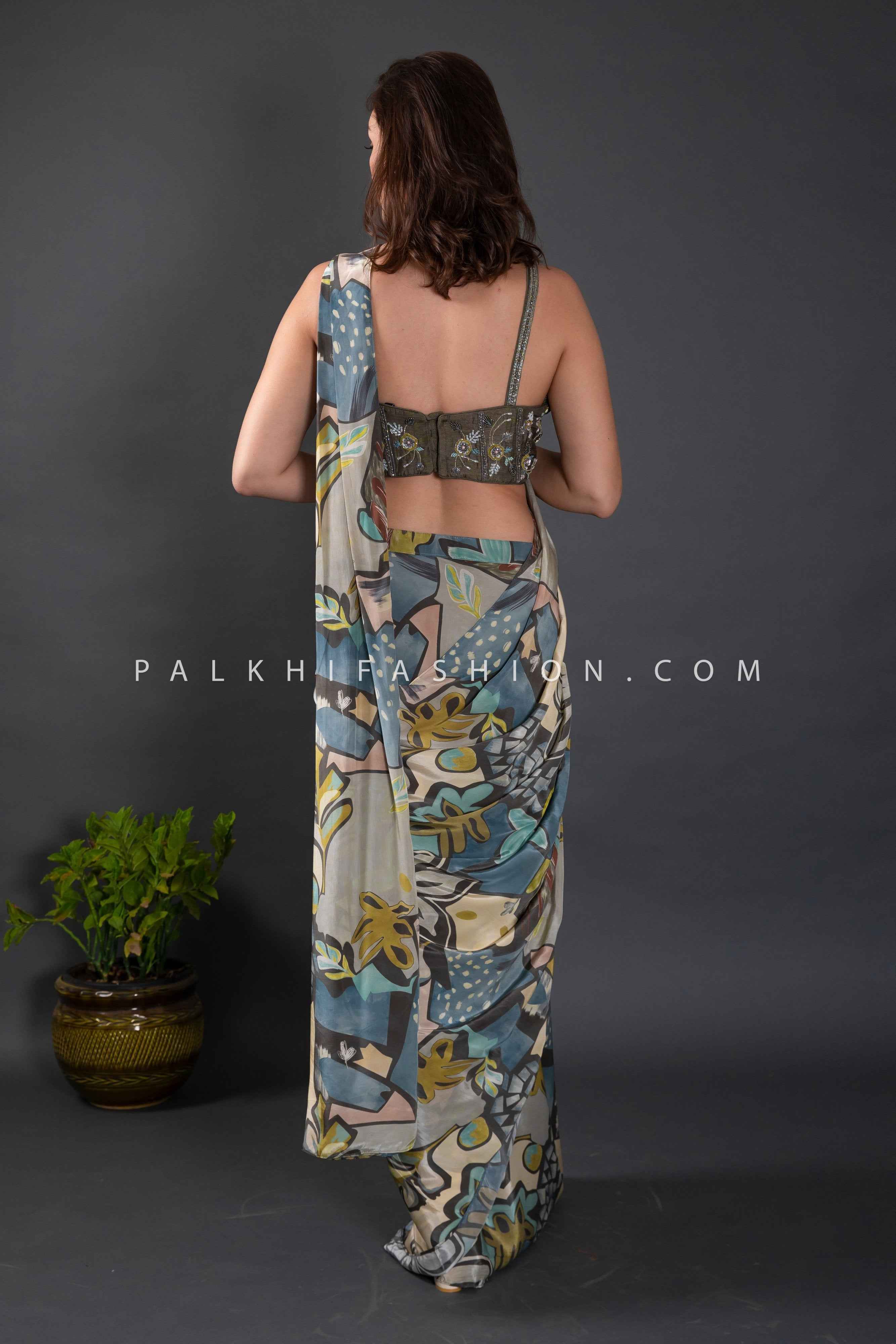 Celebrity-Style Ready-to-Wear Designer Saree With Embellished Blouse– Palkhi Fashion