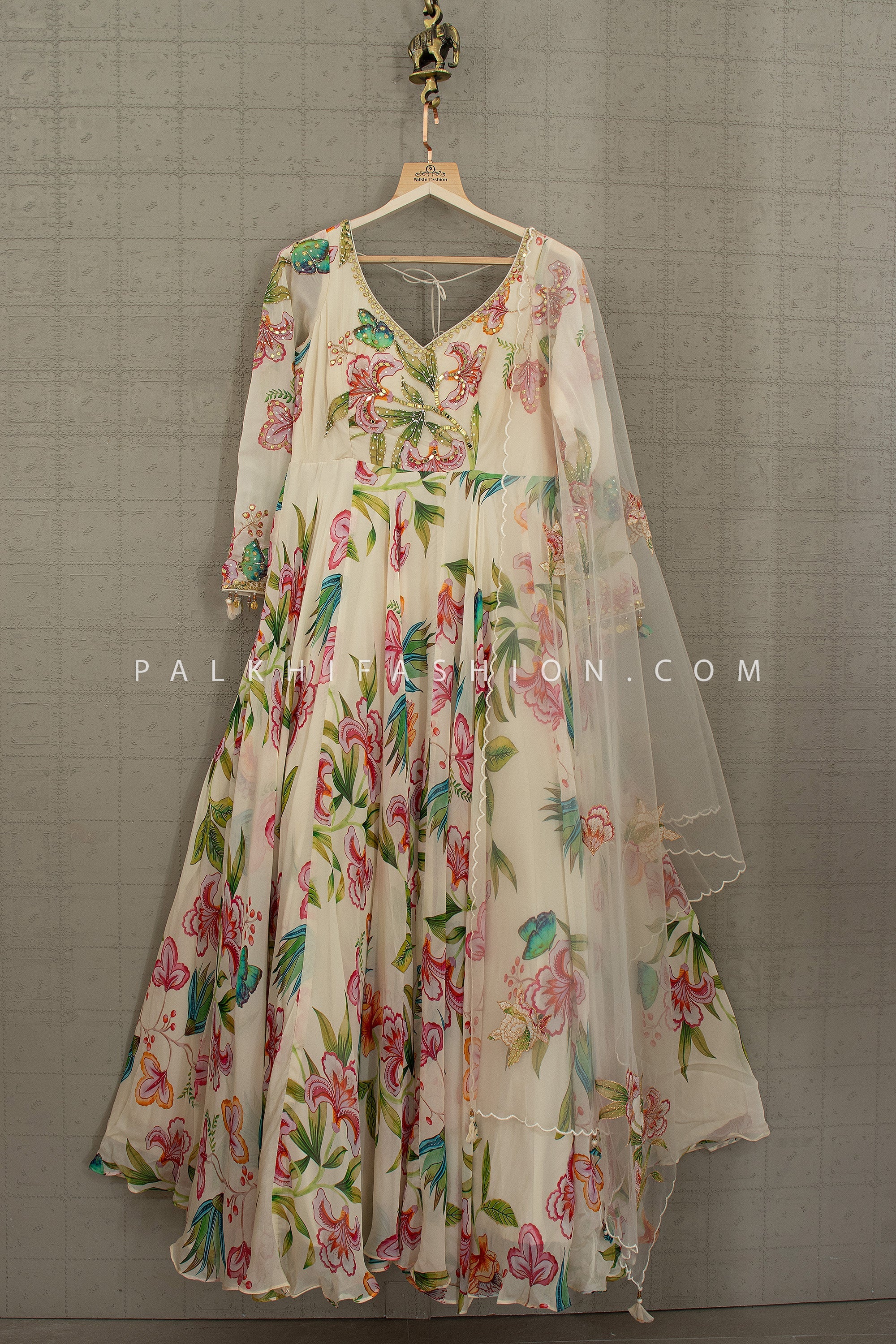 Celestial Flora - Floral Designer Organza Anarkali Gown – Palkhi Fashion