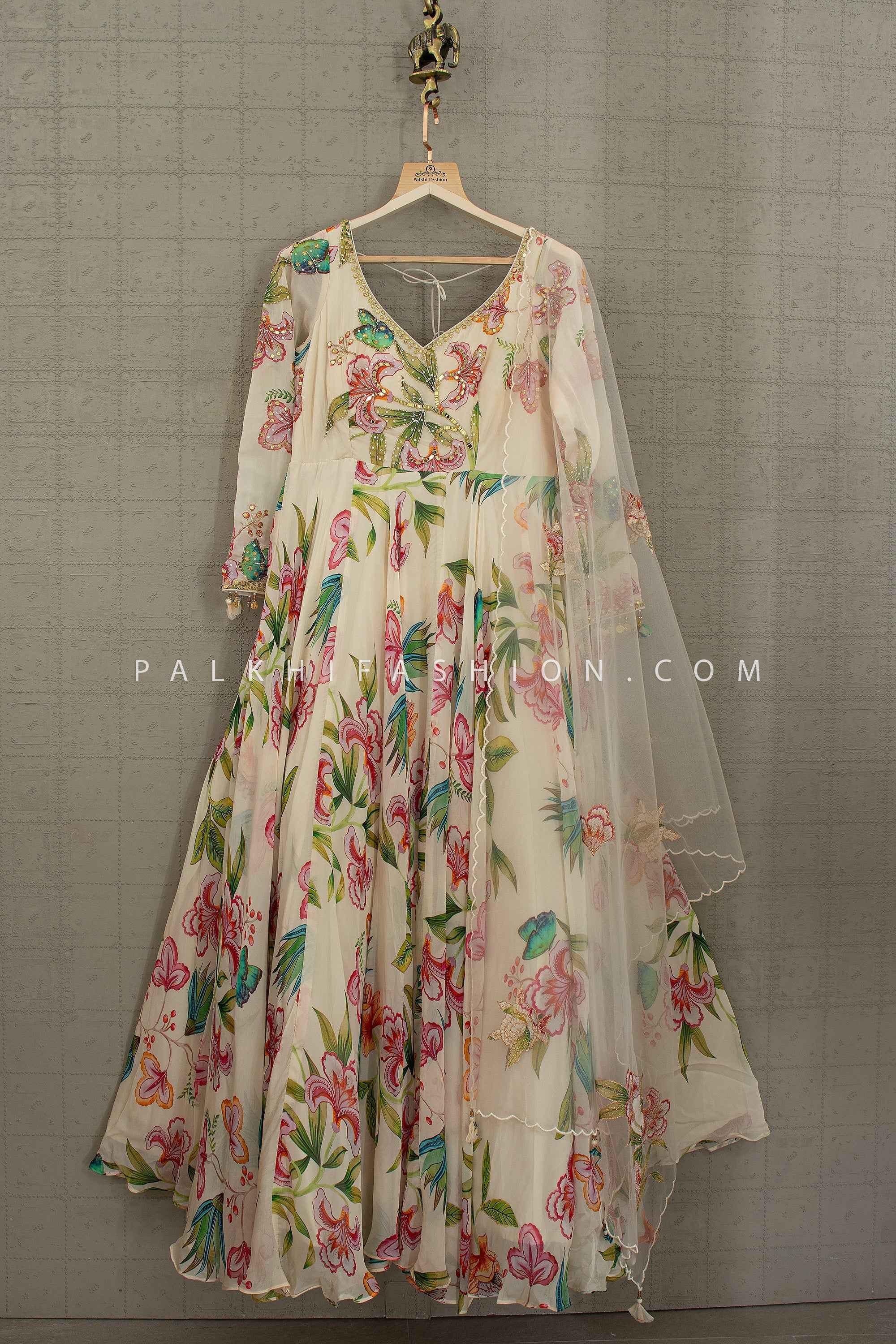 Celestial Flora - Floral Designer Organza Anarkali Gown – Palkhi Fashion