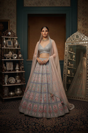 🤍 Celestial Heirloom: Pastel Mirror - Work Designer Lehenga Choli – Palkhi Fashion