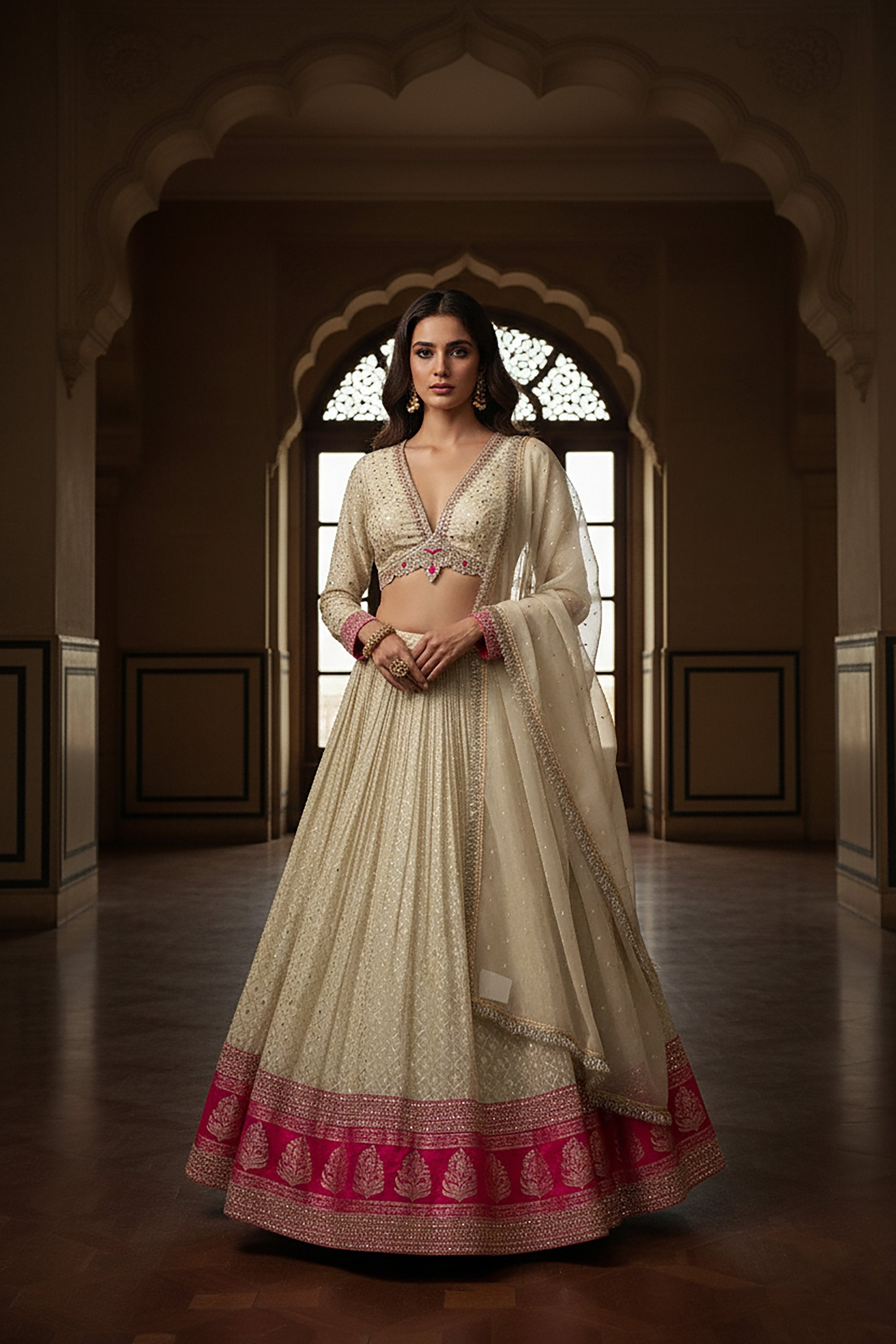 💫 Champagne Glow: Designer Lehenga Choli With Elegant Work – Palkhi Fashion