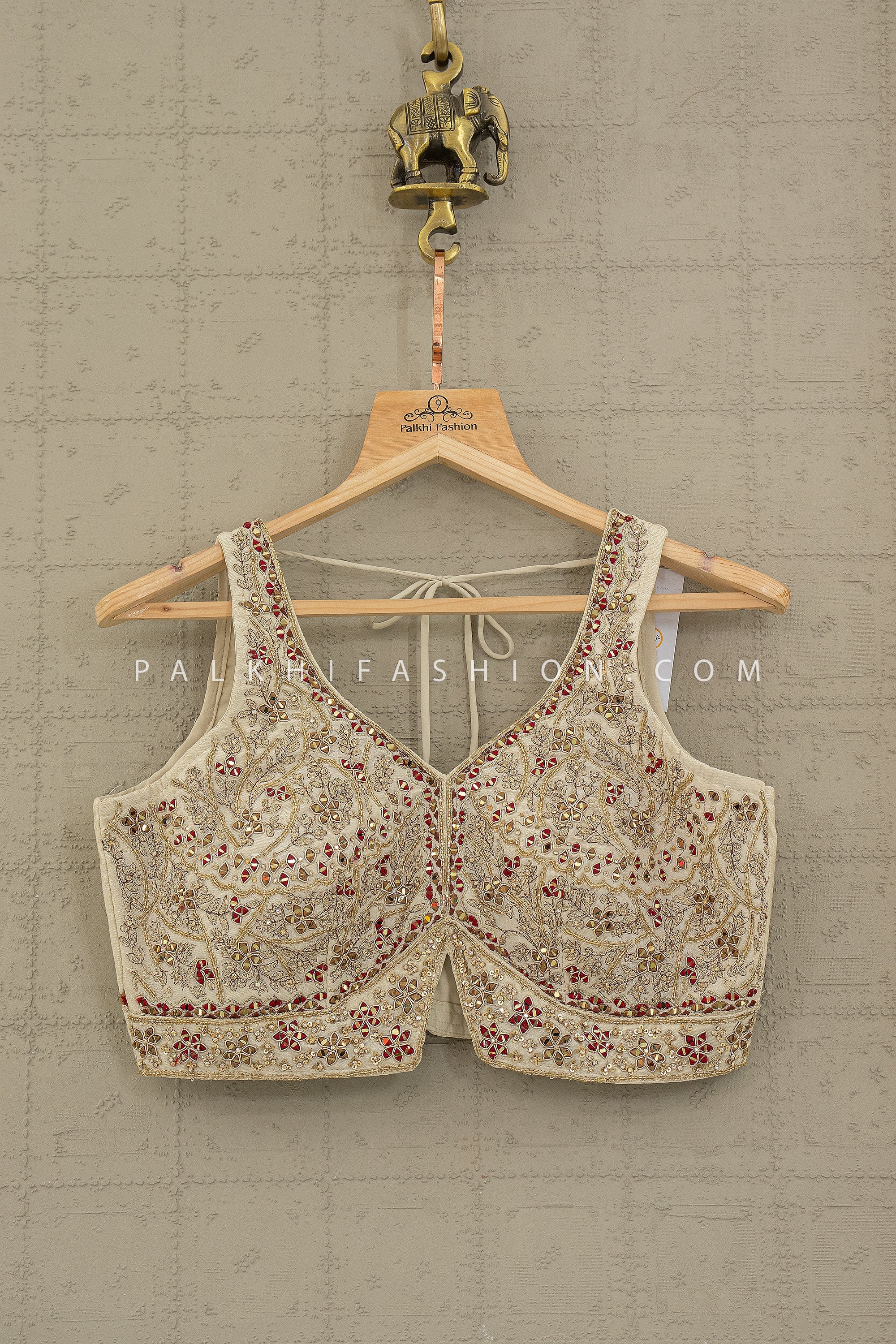 Classic Ivory Lehenga Choli with Maroon Banarasi Bandhani Dupatta | Palkhi Fashion Houston