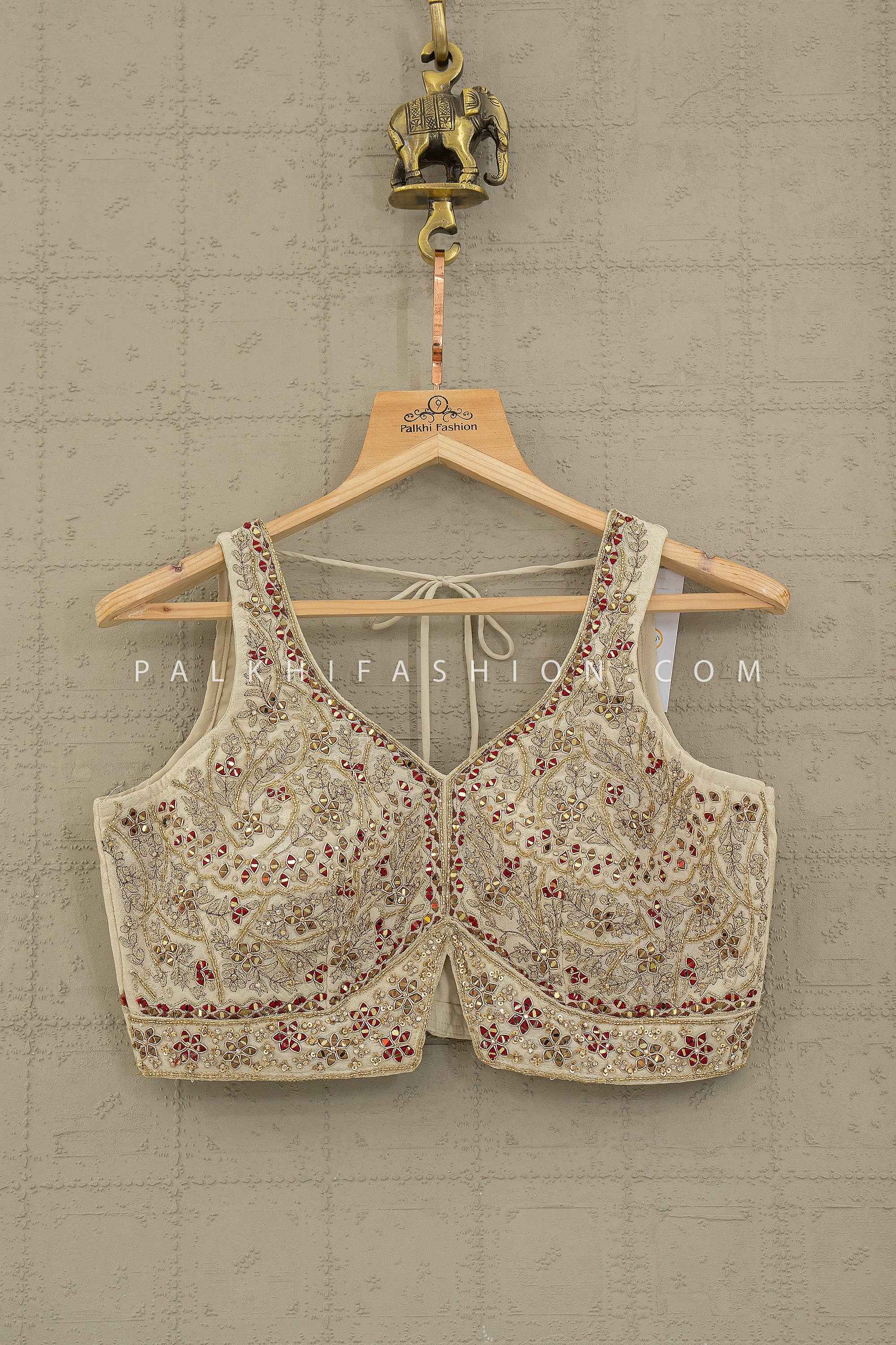 Classic Ivory Lehenga Choli with Maroon Banarasi Bandhani Dupatta | Palkhi Fashion Houston