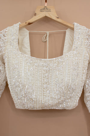 👑 Cloud of Pearls: Cream Designer Lehenga Choli with Beads & Cutdana – Palkhi Fashion