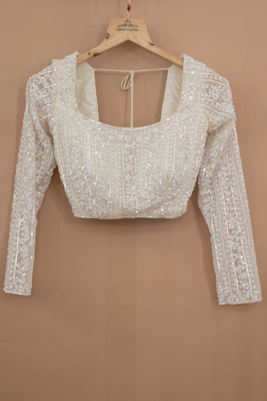 👑 Cloud of Pearls: Cream Designer Lehenga Choli with Beads & Cutdana – Palkhi Fashion