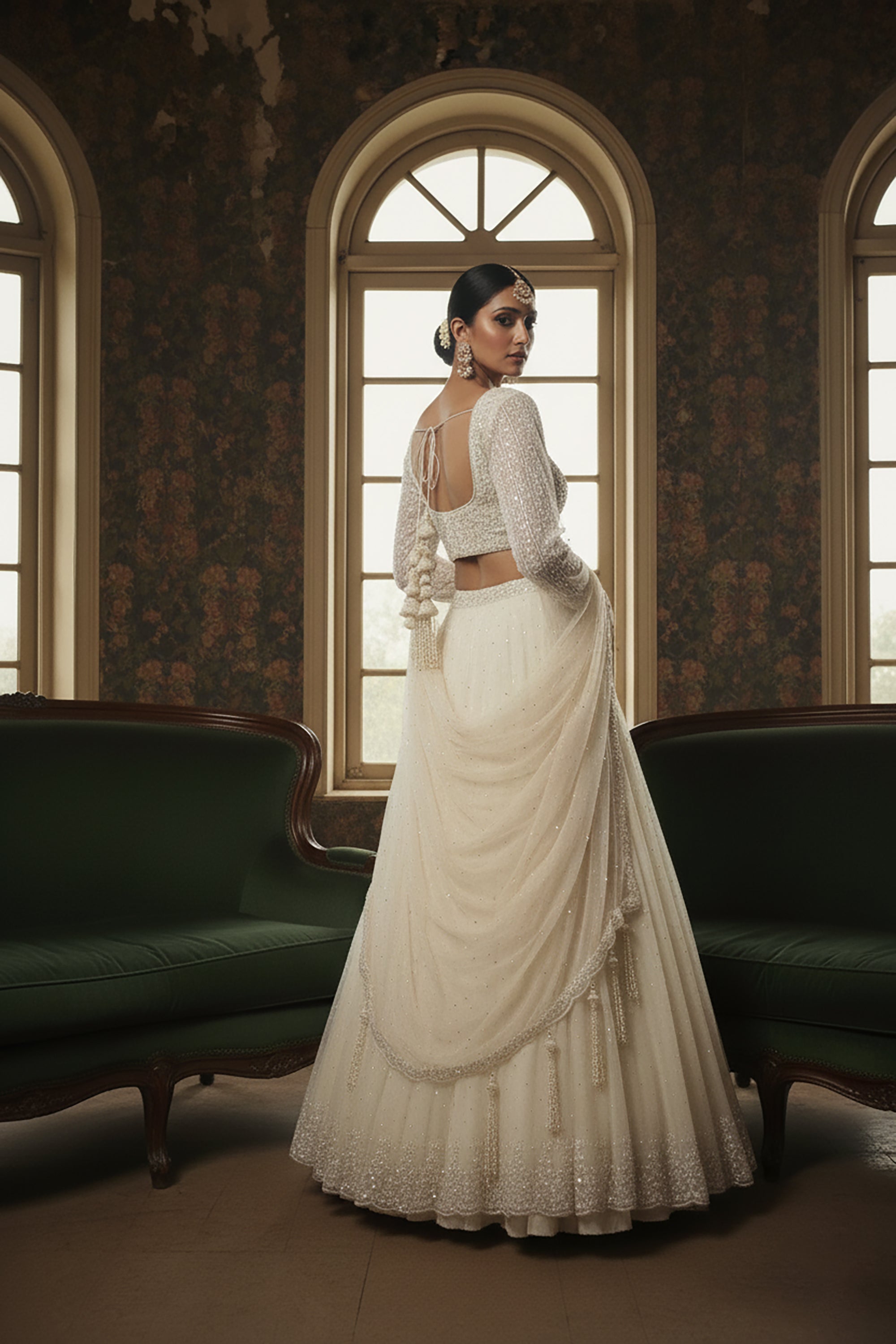 👑 Cloud of Pearls: Cream Designer Lehenga Choli with Beads & Cutdana – Palkhi Fashion