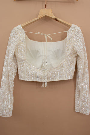 👑 Cloud of Pearls: Cream Designer Lehenga Choli with Beads & Cutdana – Palkhi Fashion