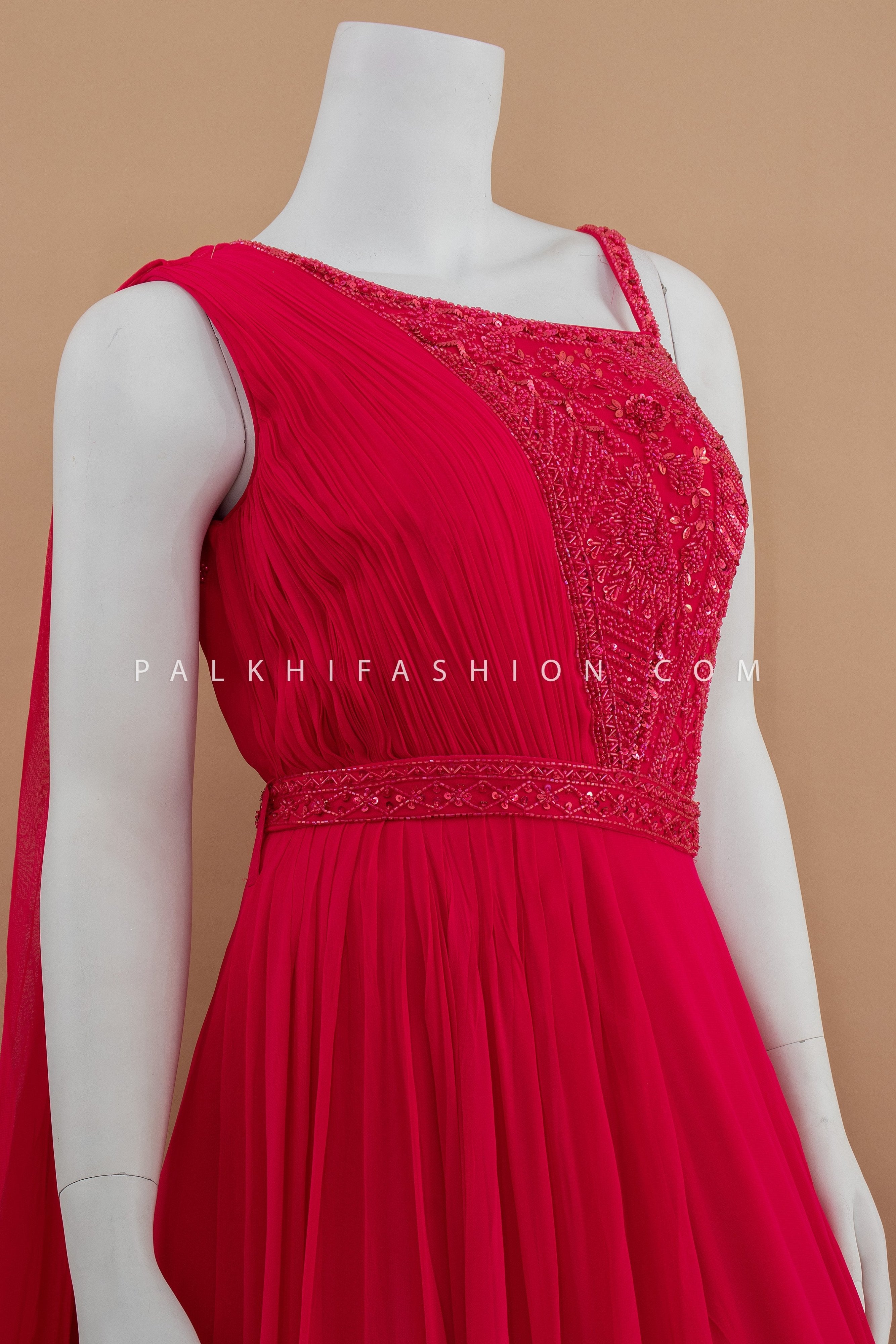 Crimson Pure Georgette Indo - Western Indian Outfit with Belt – Palkhi Fashion