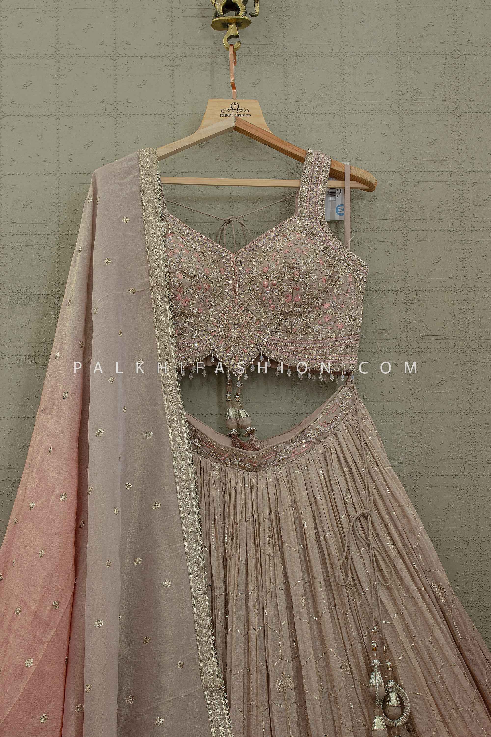Crystal Elegance - Antique-rose/ Blush Champagne Designer Lehenga – Palkhi Fashion