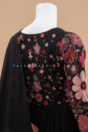 Designer Black Georgette Indian Outfit with Multicolor Embroidery – Palkhi Fashion