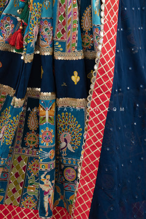 Designer Blue Soft Silk Chaniya Choli with Peacock Motifs & Embroidery – Palkhi Fashion