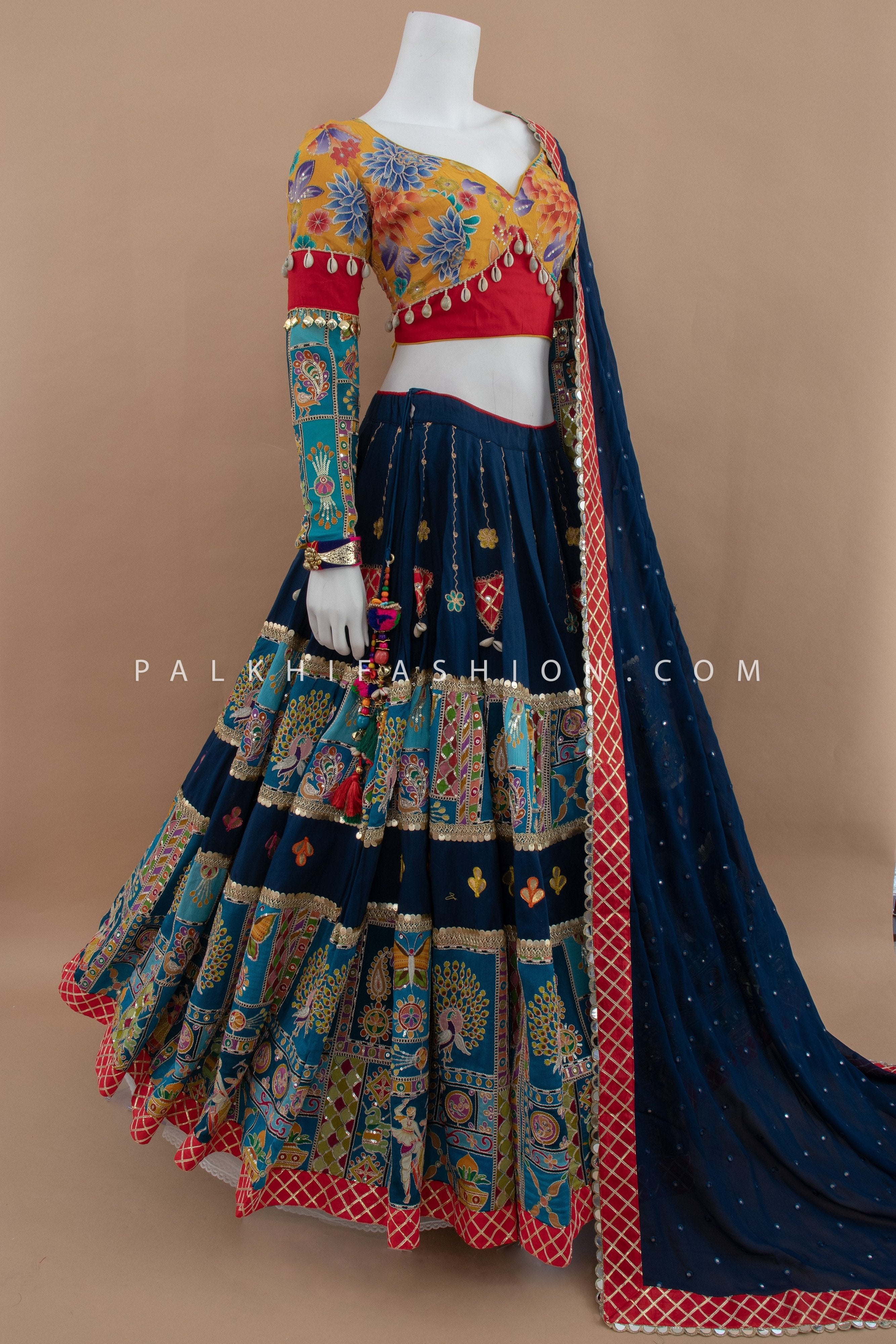 Designer Blue Soft Silk Chaniya Choli with Peacock Motifs & Embroidery – Palkhi Fashion